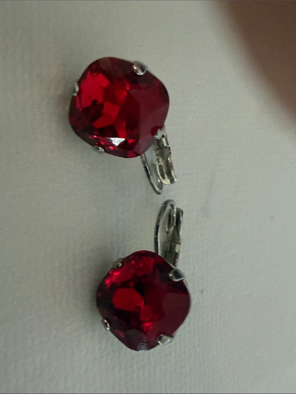 Sabika Red Crystal Drop Earrings in Silver-Tone Setting